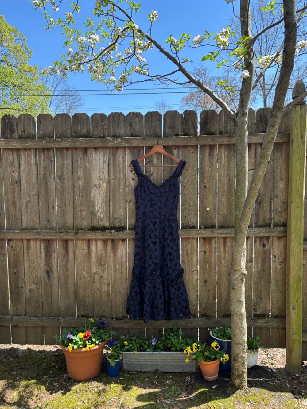 Rebecca Taylor Adriana Navy Floral Lace Midi Dress